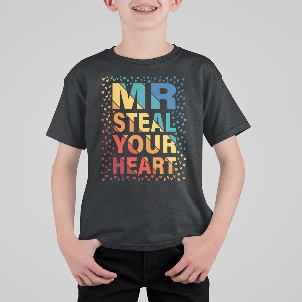 Valentine's Day T Shirt For Kid Mr Steal Your Heart Funny Rainbow Heart - Wonder Print Shop