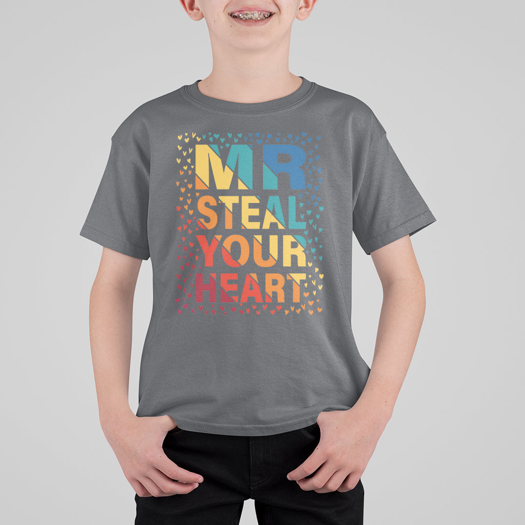 Valentine's Day T Shirt For Kid Mr Steal Your Heart Funny Rainbow Heart - Wonder Print Shop