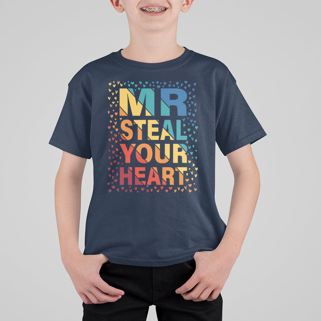 Valentine's Day T Shirt For Kid Mr Steal Your Heart Funny Rainbow Heart - Wonder Print Shop