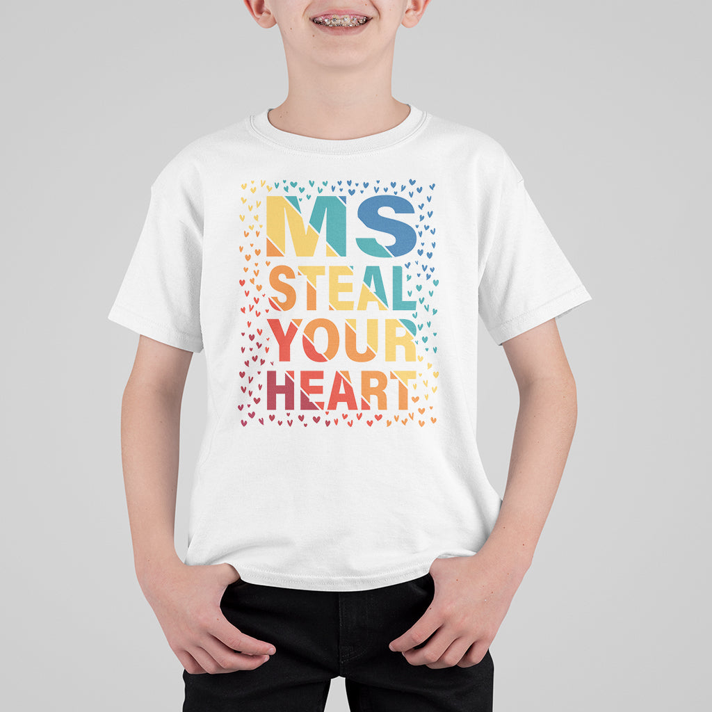 Valentine's Day T Shirt For Kid Ms Steal Your Heart Funny Rainbow Heart - Wonder Print Shop