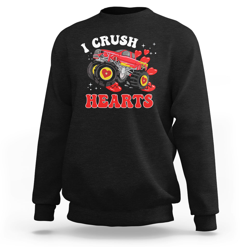 Valentine's Day Sweatshirt I Crush Hearts Monster Truck - Wonder Print Shop