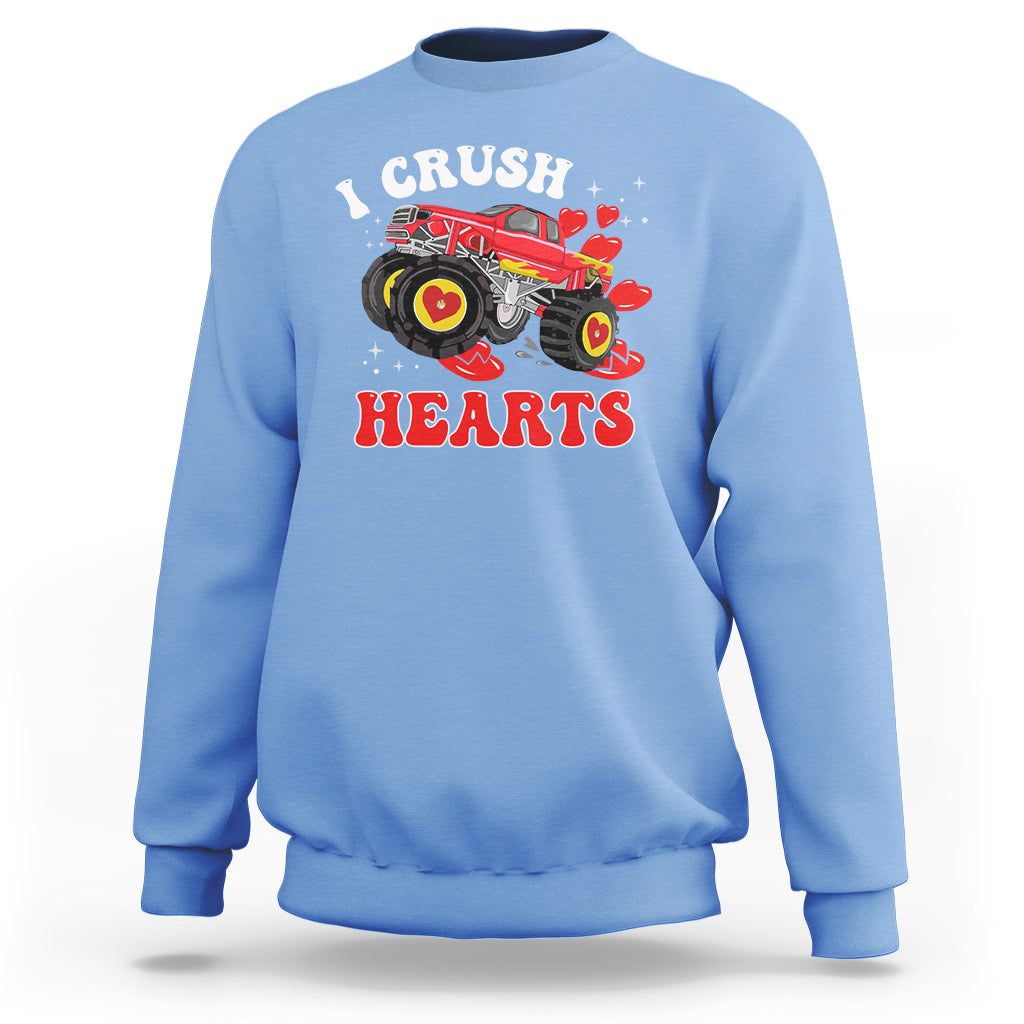 Valentine's Day Sweatshirt I Crush Hearts Monster Truck - Wonder Print Shop