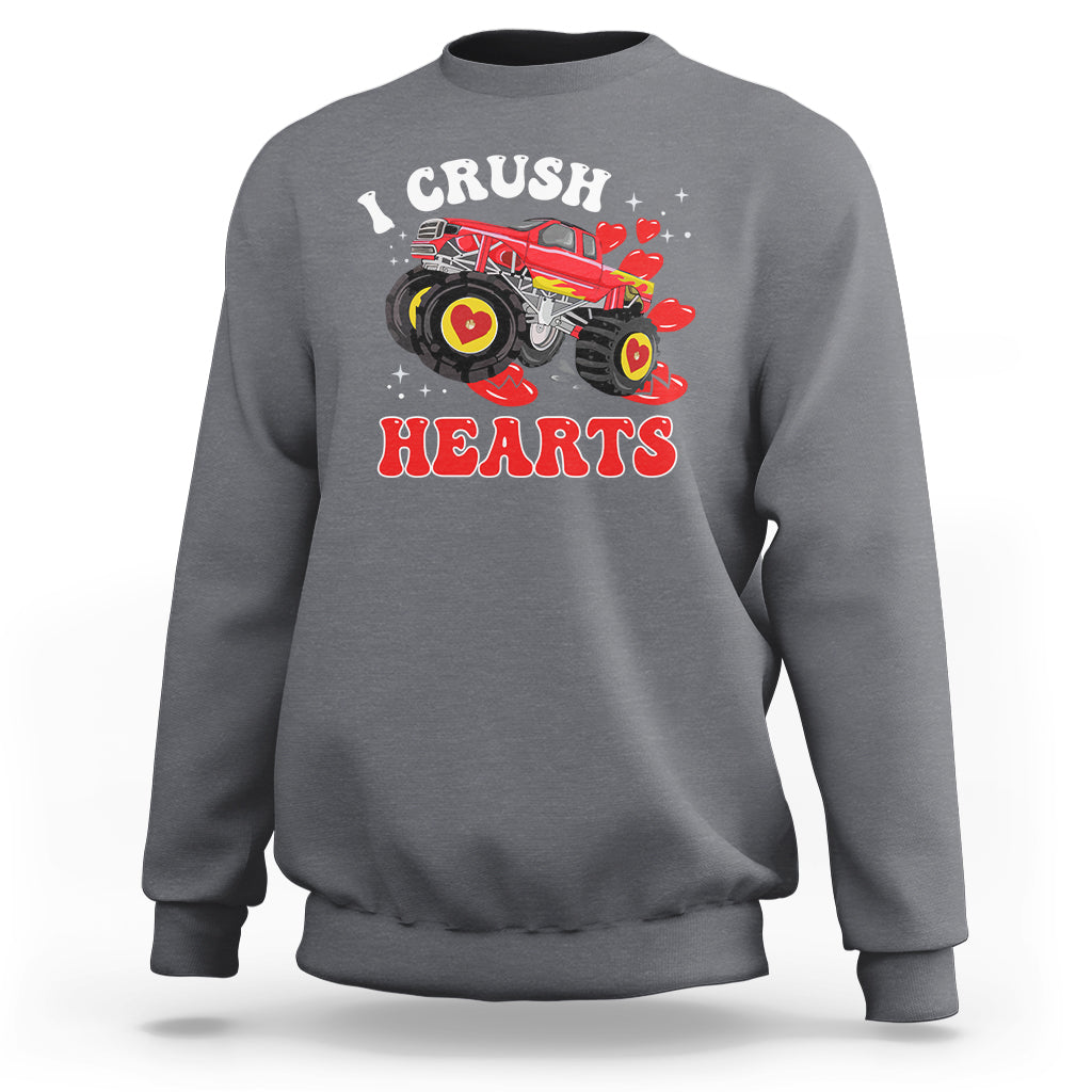 Valentine's Day Sweatshirt I Crush Hearts Monster Truck - Wonder Print Shop