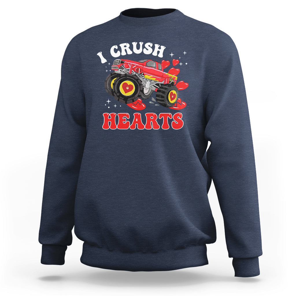 Valentine's Day Sweatshirt I Crush Hearts Monster Truck - Wonder Print Shop
