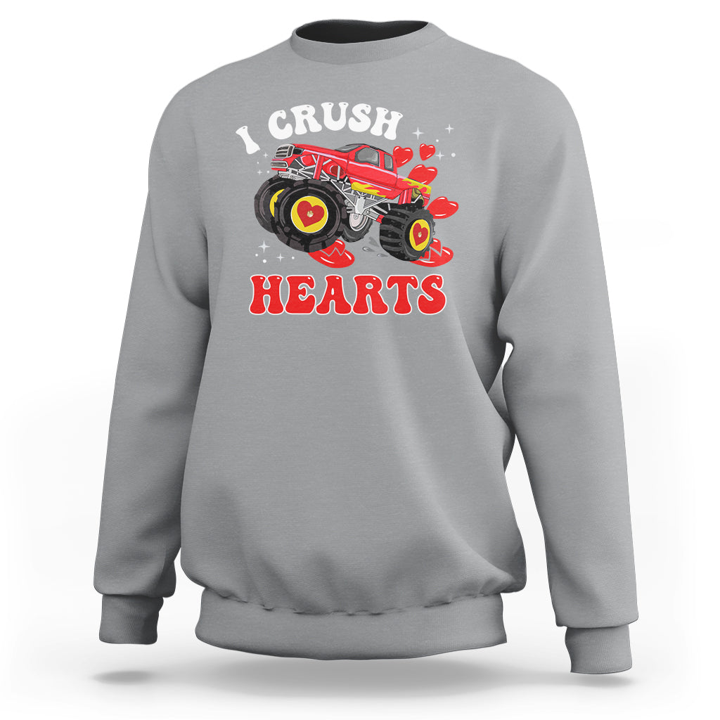 Valentine's Day Sweatshirt I Crush Hearts Monster Truck - Wonder Print Shop
