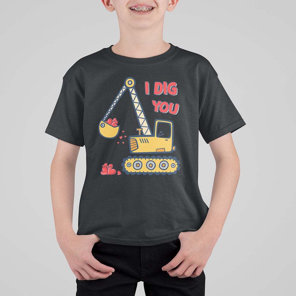 Valentine's Day T Shirt For Kid I Dig You Construction Truck Heart - Wonder Print Shop