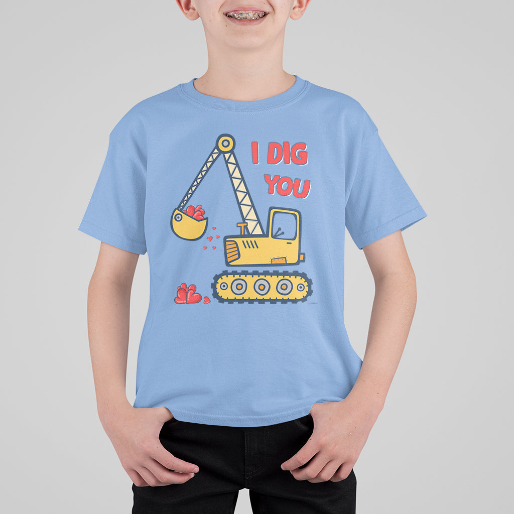Valentine's Day T Shirt For Kid I Dig You Construction Truck Heart - Wonder Print Shop