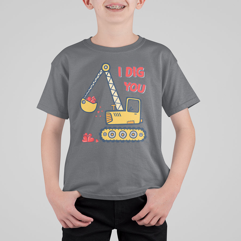 Valentine's Day T Shirt For Kid I Dig You Construction Truck Heart - Wonder Print Shop