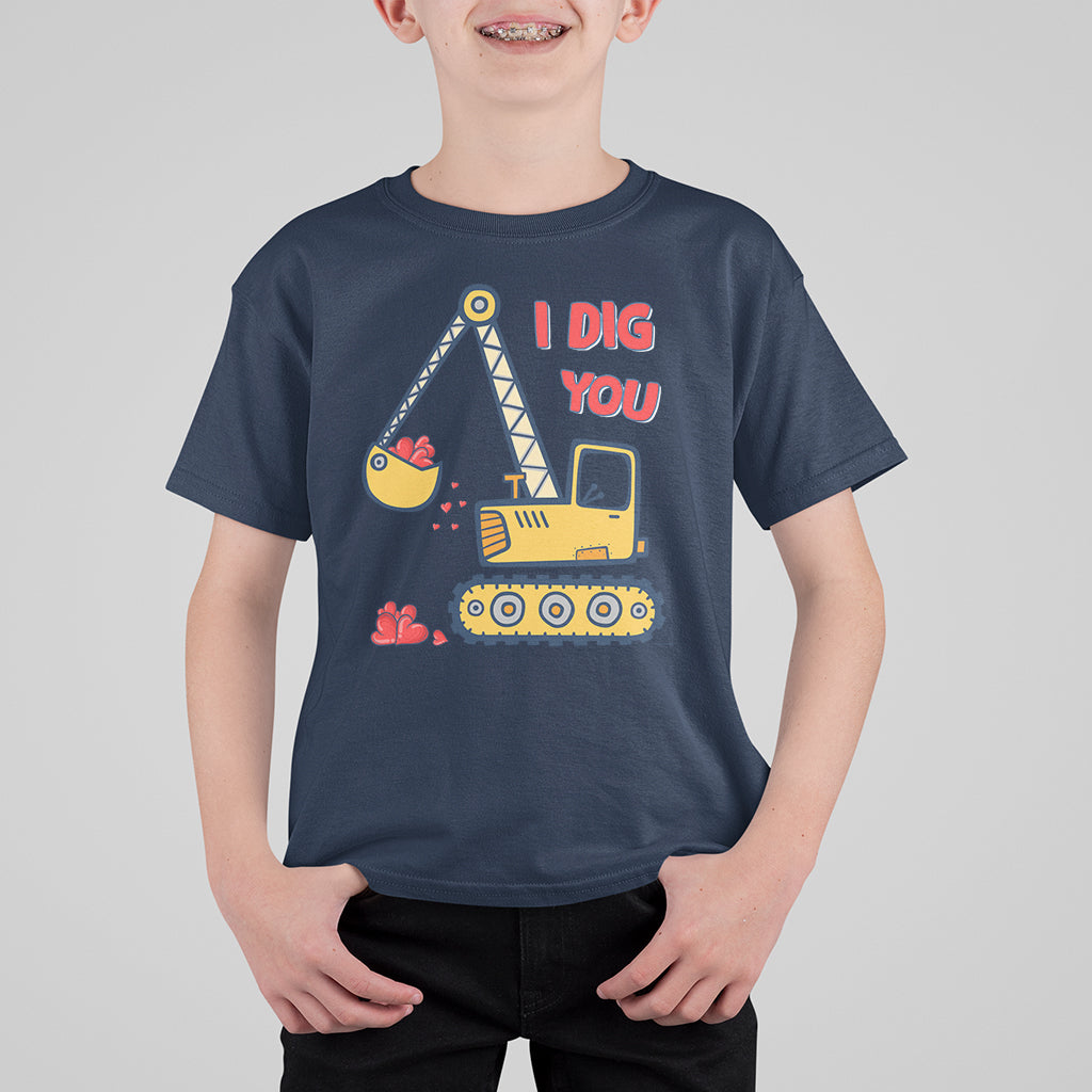 Valentine's Day T Shirt For Kid I Dig You Construction Truck Heart - Wonder Print Shop