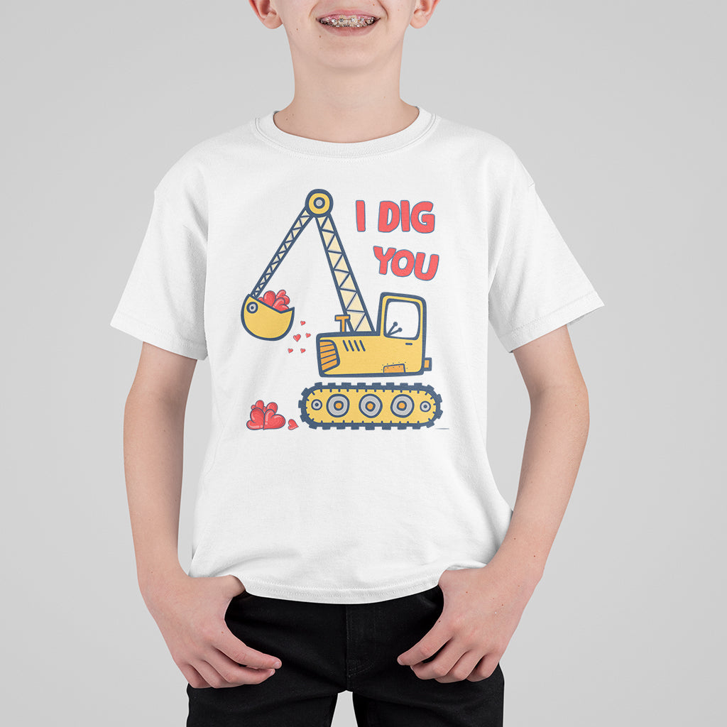 Valentine's Day T Shirt For Kid I Dig You Construction Truck Heart - Wonder Print Shop
