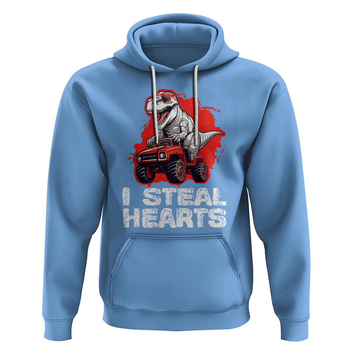 Valentine's Day Hoodie I Steal Hearts Cool Dinosaur Riding Monster Truck - Wonder Print Shop