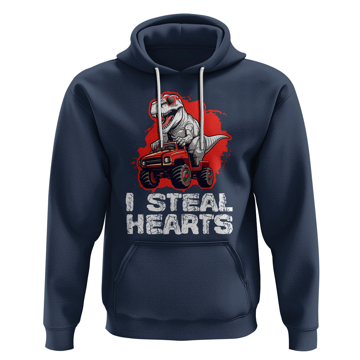 Valentine's Day Hoodie I Steal Hearts Cool Dinosaur Riding Monster Truck - Wonder Print Shop