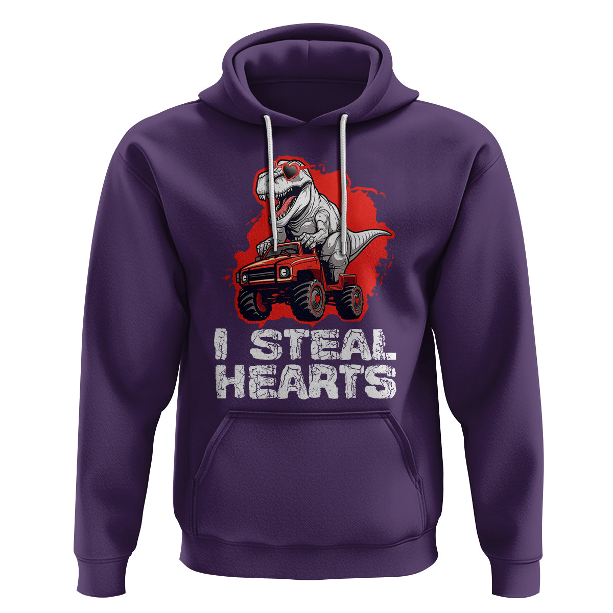 Valentine's Day Hoodie I Steal Hearts Cool Dinosaur Riding Monster Truck - Wonder Print Shop