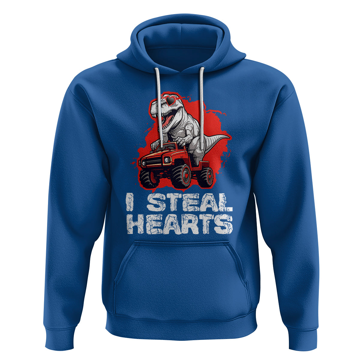 Valentine's Day Hoodie I Steal Hearts Cool Dinosaur Riding Monster Truck - Wonder Print Shop