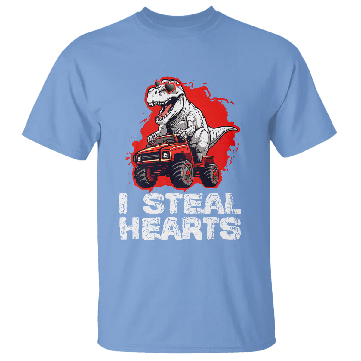 Valentine's Day T Shirt I Steal Hearts Cool Dinosaur Riding Monster Truck - Wonder Print Shop