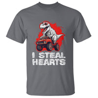 Valentine's Day T Shirt I Steal Hearts Cool Dinosaur Riding Monster Truck - Wonder Print Shop