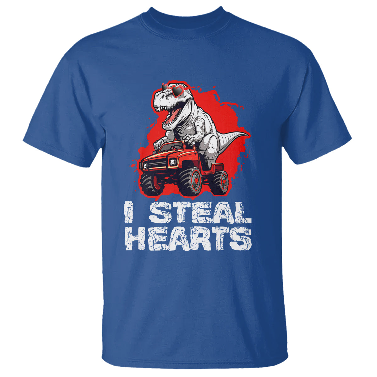 Valentine's Day T Shirt I Steal Hearts Cool Dinosaur Riding Monster Truck - Wonder Print Shop
