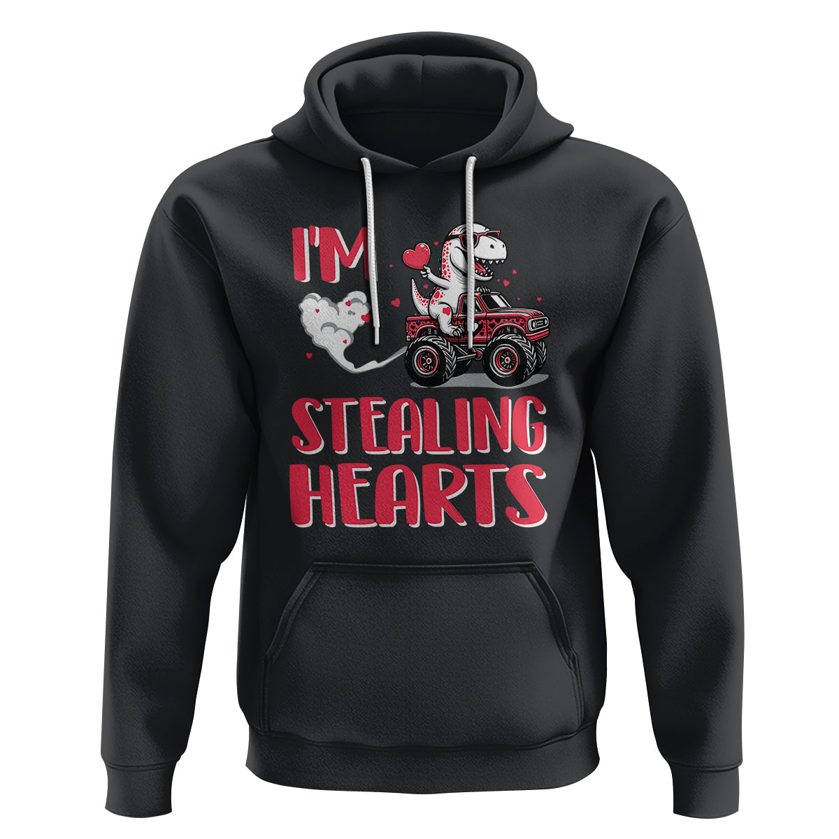 Valentine's Day Hoodie I Steal Hearts Cute Dinosaur Riding Monster Truck - Wonder Print Shop