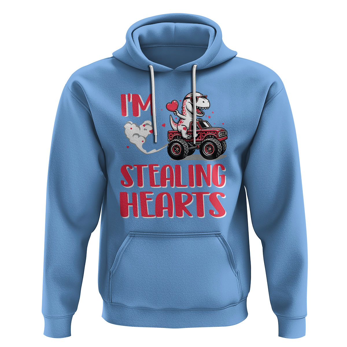 Valentine's Day Hoodie I Steal Hearts Cute Dinosaur Riding Monster Truck - Wonder Print Shop