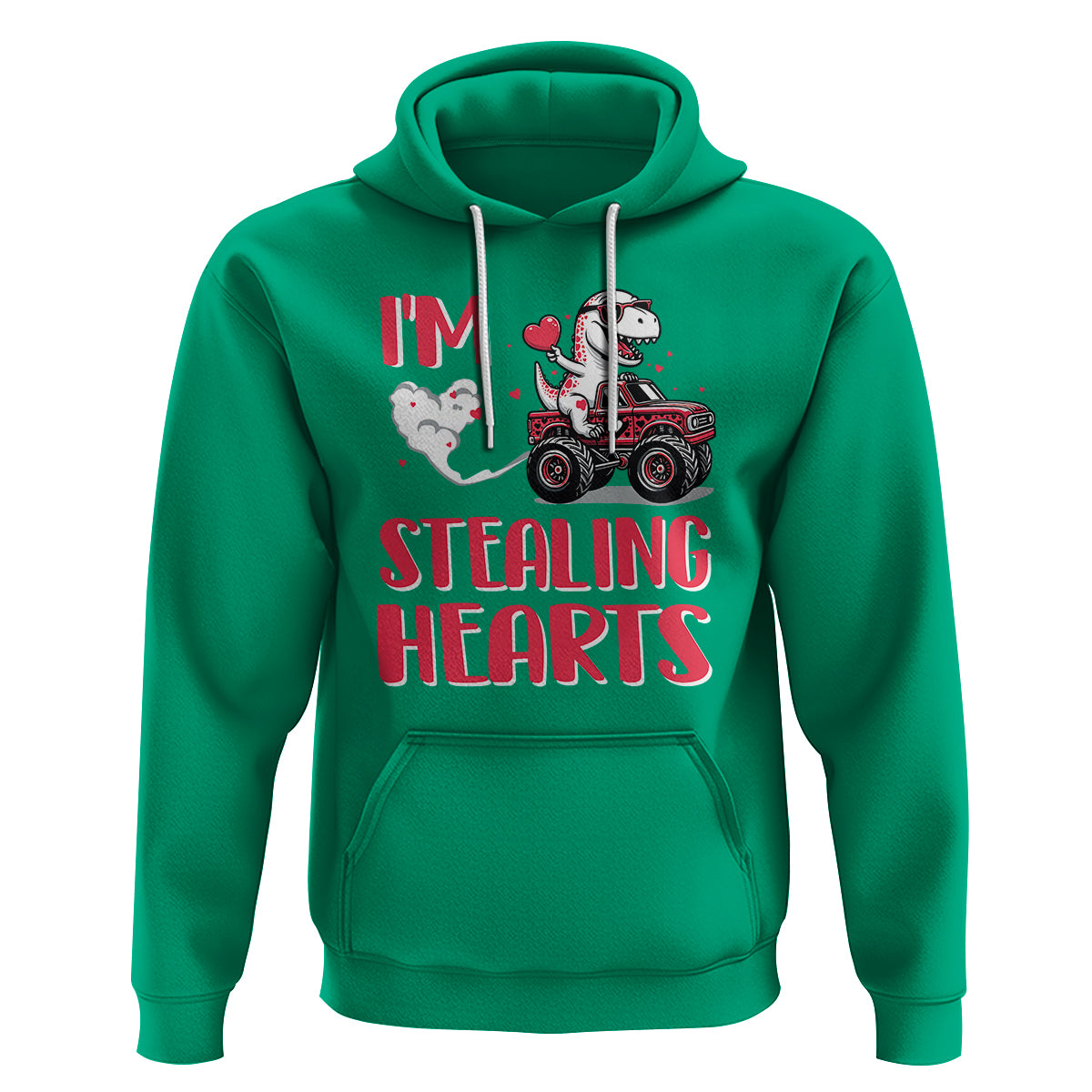 Valentine's Day Hoodie I Steal Hearts Cute Dinosaur Riding Monster Truck - Wonder Print Shop