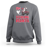 Valentine's Day Sweatshirt I Steal Hearts Cute Dinosaur Riding Monster Truck - Wonder Print Shop