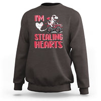 Valentine's Day Sweatshirt I Steal Hearts Cute Dinosaur Riding Monster Truck - Wonder Print Shop