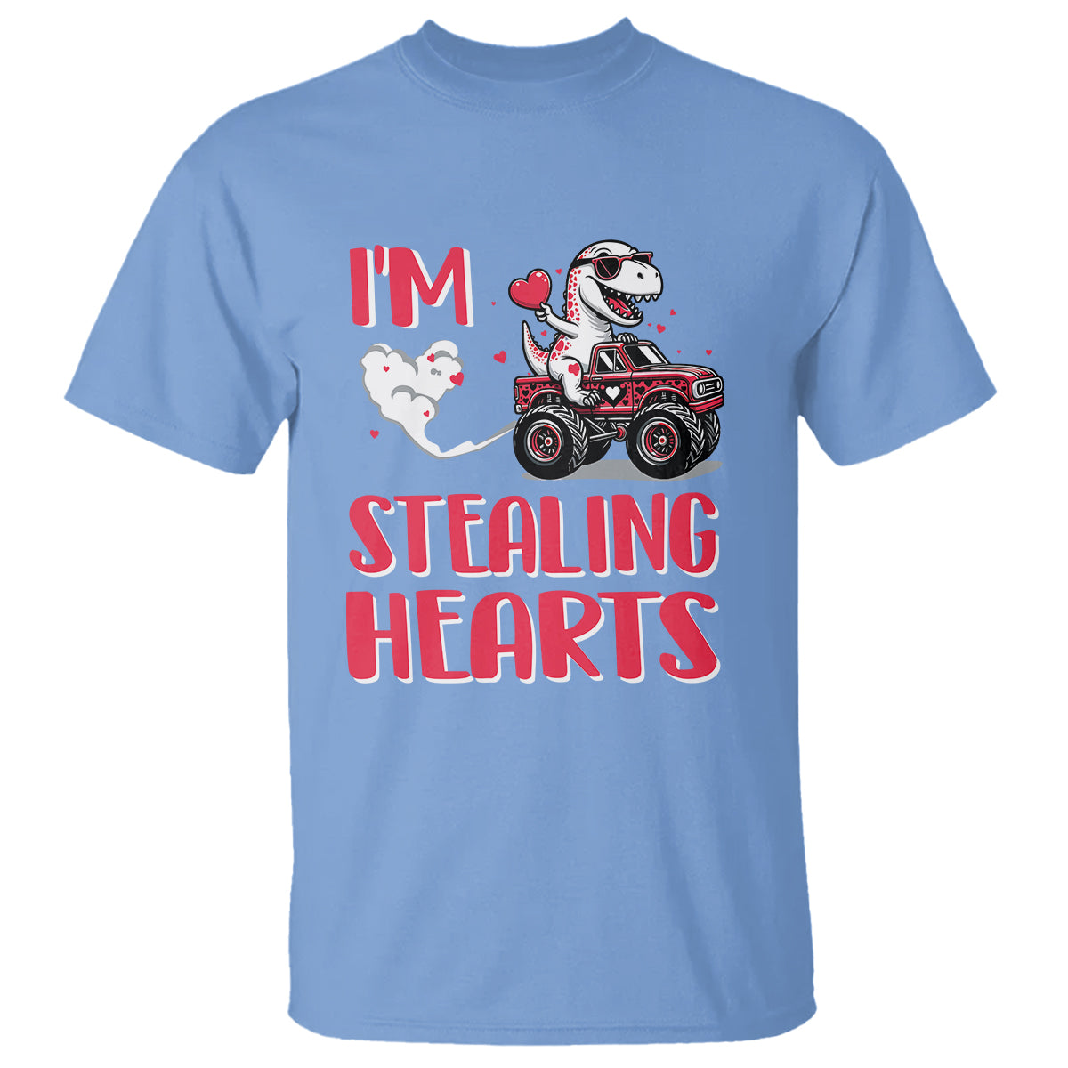 Valentine's Day T Shirt I Steal Hearts Cute Dinosaur Riding Monster Truck - Wonder Print Shop