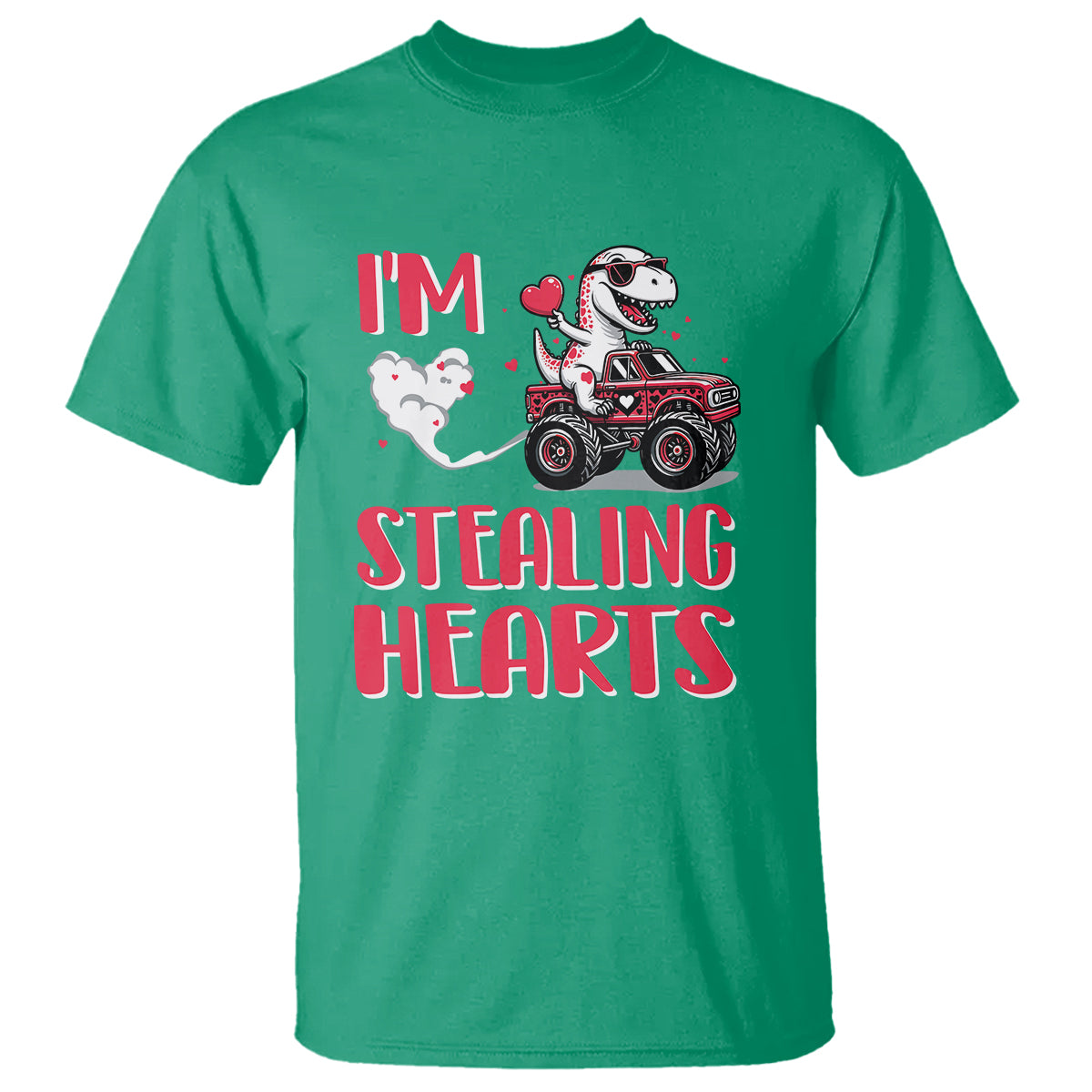 Valentine's Day T Shirt I Steal Hearts Cute Dinosaur Riding Monster Truck - Wonder Print Shop