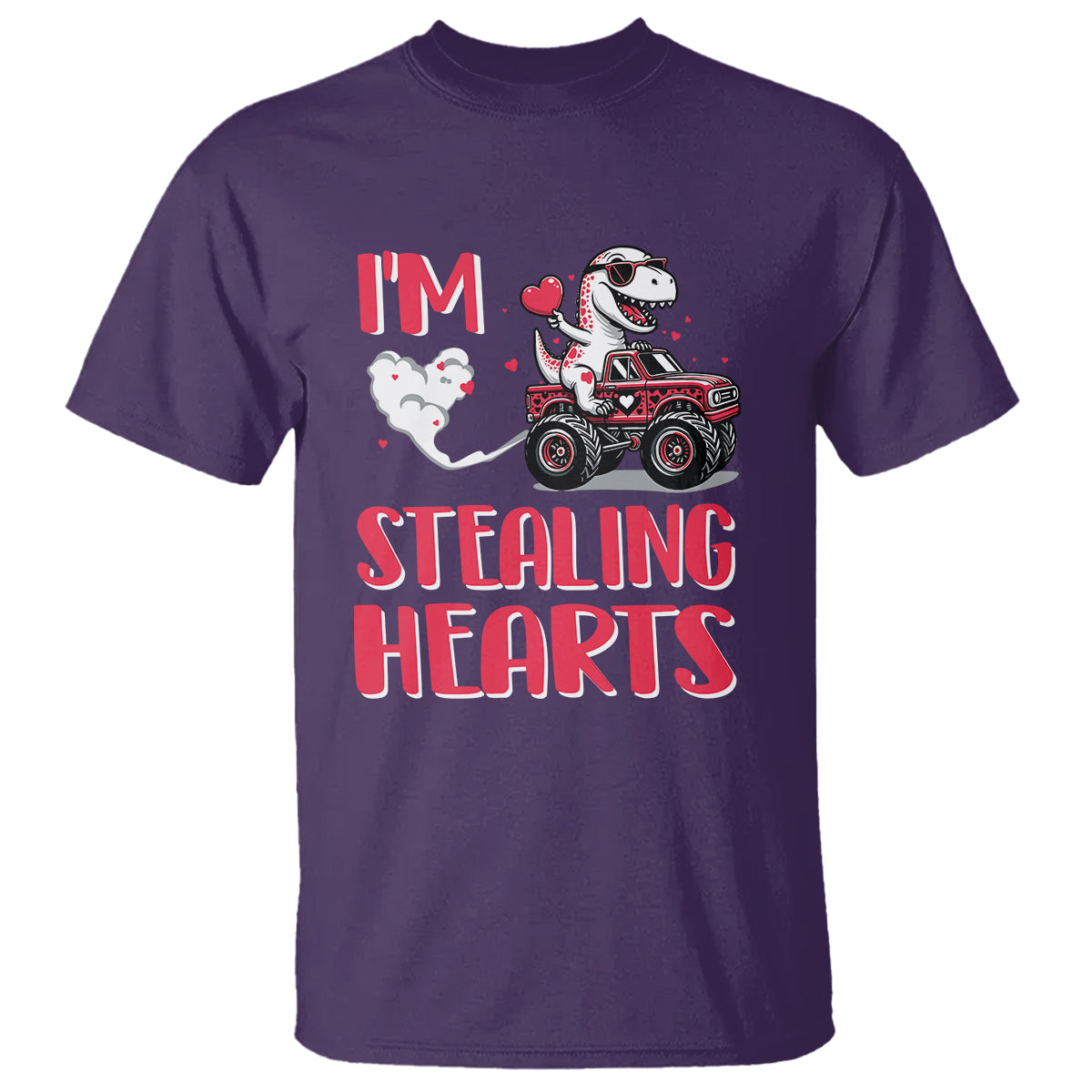 Valentine's Day T Shirt I Steal Hearts Cute Dinosaur Riding Monster Truck - Wonder Print Shop
