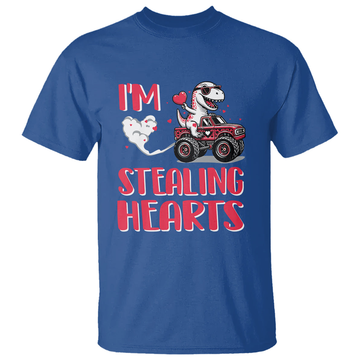 Valentine's Day T Shirt I Steal Hearts Cute Dinosaur Riding Monster Truck - Wonder Print Shop