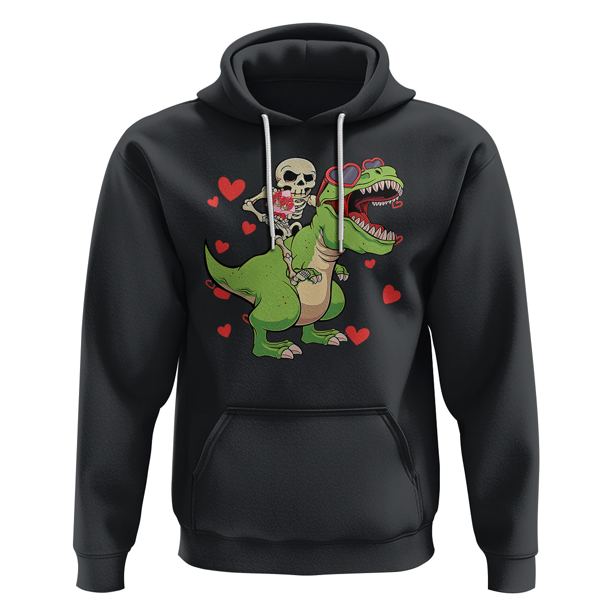 Valentine's Day Hoodie Skeleton Riding Dinosaur Rose Bouquet - Wonder Print Shop