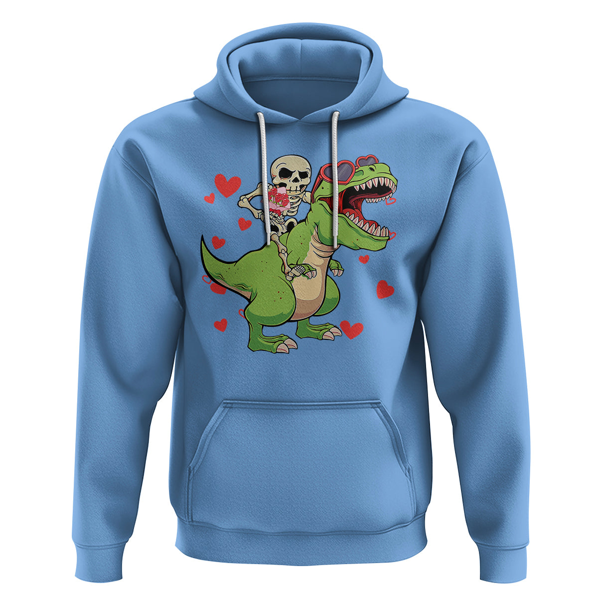 Valentine's Day Hoodie Skeleton Riding Dinosaur Rose Bouquet - Wonder Print Shop