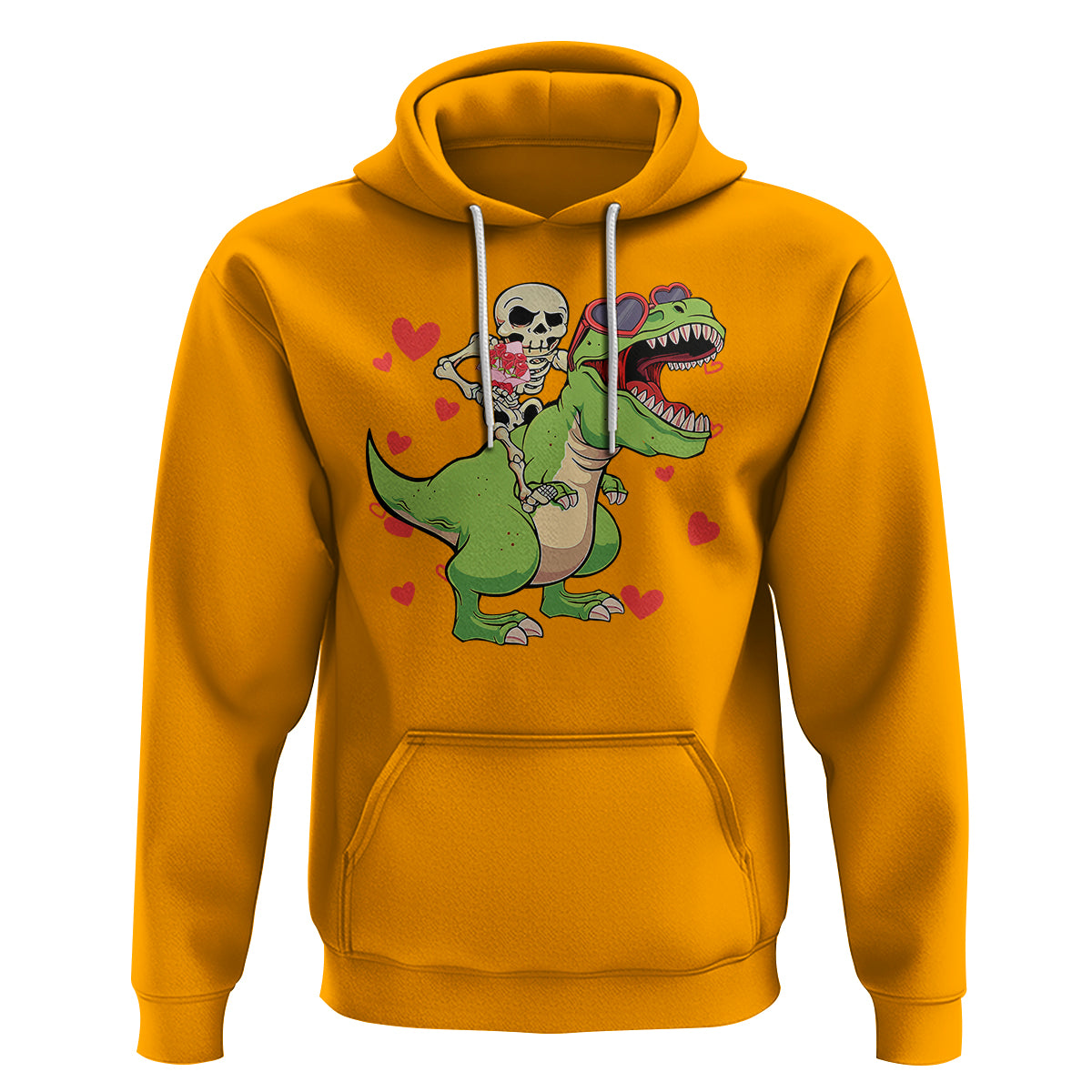 Valentine's Day Hoodie Skeleton Riding Dinosaur Rose Bouquet - Wonder Print Shop