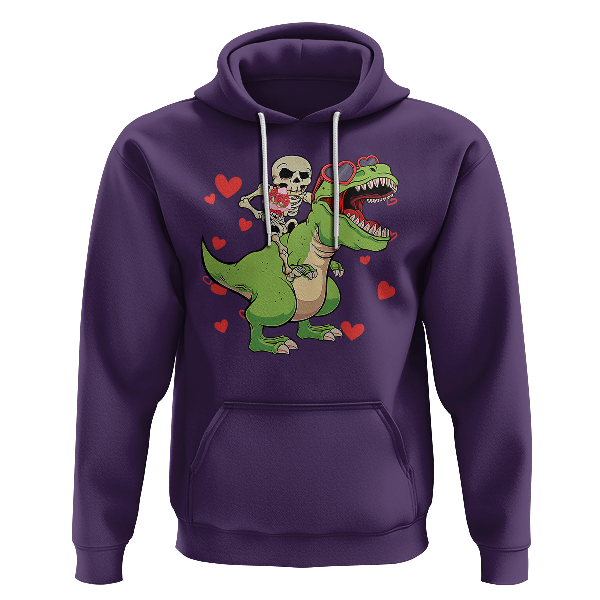 Valentine's Day Hoodie Skeleton Riding Dinosaur Rose Bouquet - Wonder Print Shop