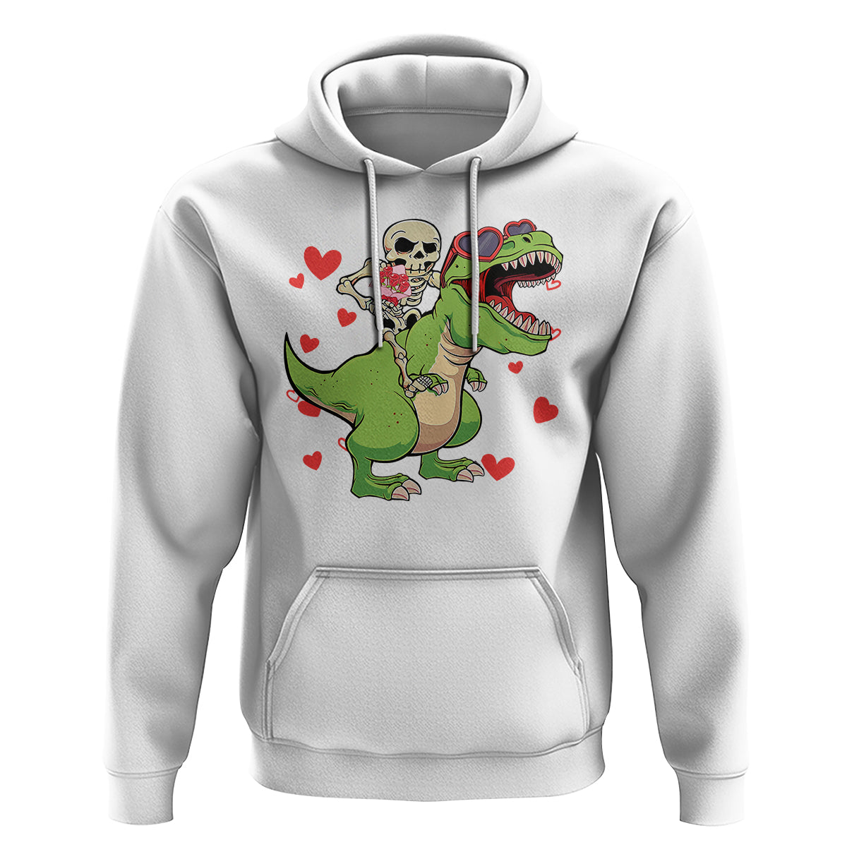 Valentine's Day Hoodie Skeleton Riding Dinosaur Rose Bouquet - Wonder Print Shop