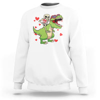 Valentine's Day Sweatshirt Skeleton Riding Dinosaur Rose Bouquet - Wonder Print Shop