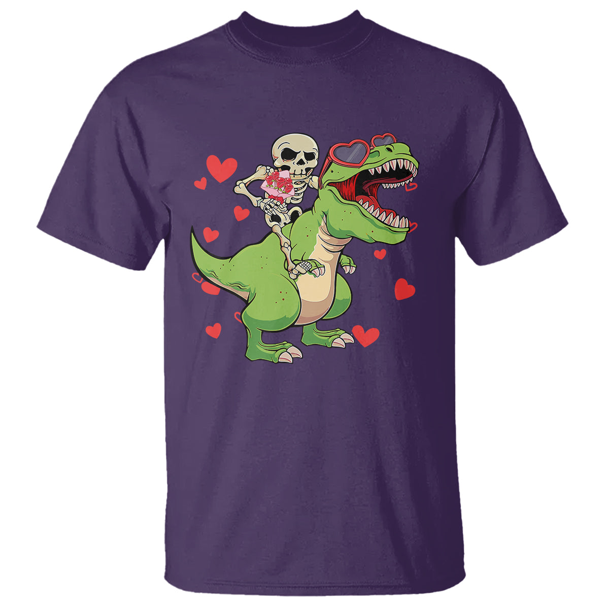 Valentine's Day T Shirt Skeleton Riding Dinosaur Rose Bouquet - Wonder Print Shop