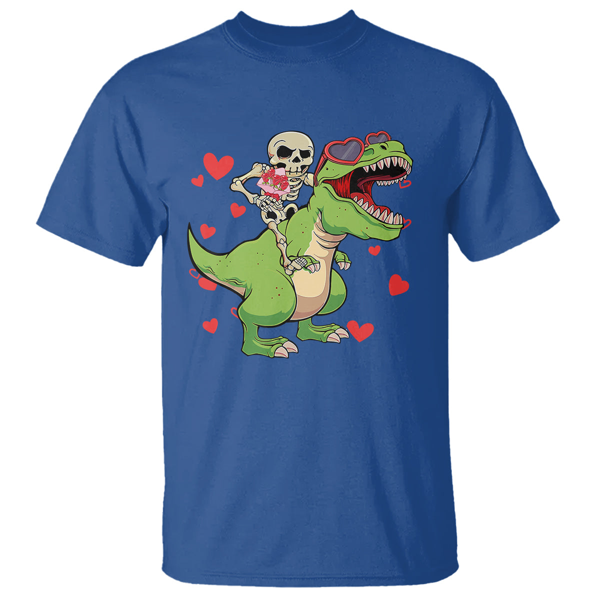 Valentine's Day T Shirt Skeleton Riding Dinosaur Rose Bouquet - Wonder Print Shop
