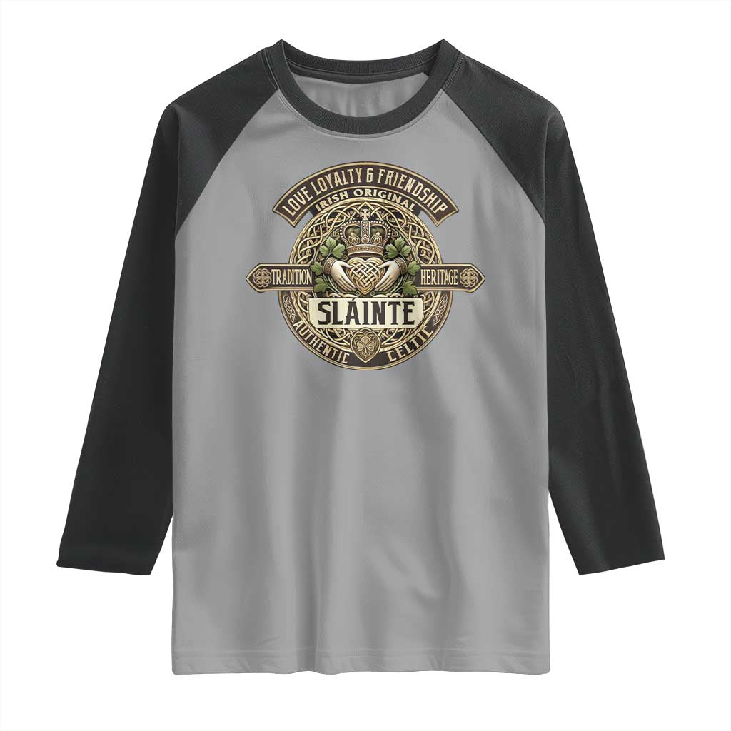 Celtic Claddagh Raglan Shirt Slainte Love Loyalty Friendship Vintage