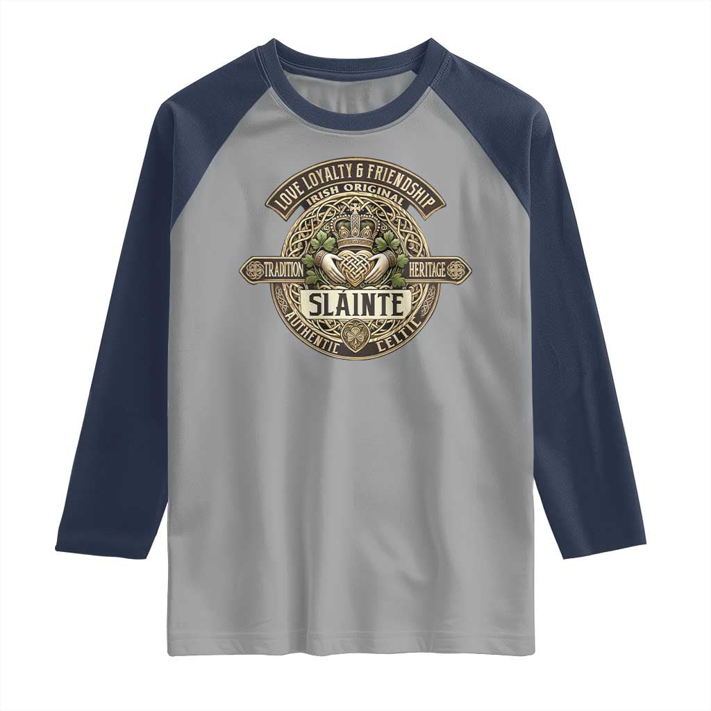 Celtic Claddagh Raglan Shirt Slainte Love Loyalty Friendship Vintage