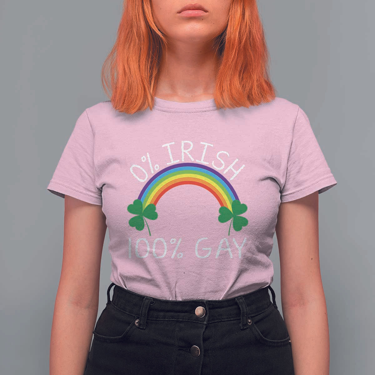 Funny St. Patrick's Day LGBT T Shirt For Women 0 Irish 100 Gay Rainbow Shamrock