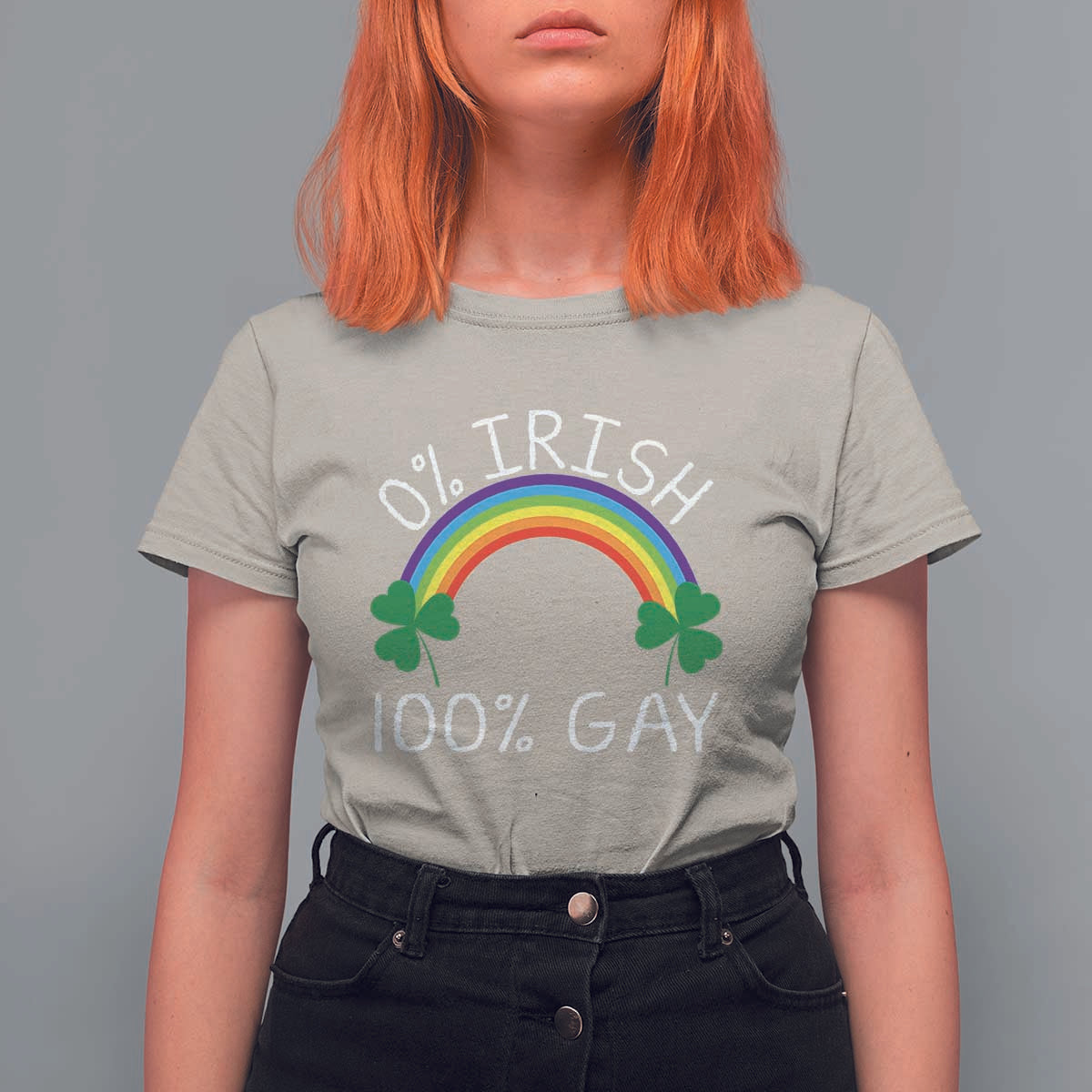 Funny St. Patrick's Day LGBT T Shirt For Women 0 Irish 100 Gay Rainbow Shamrock
