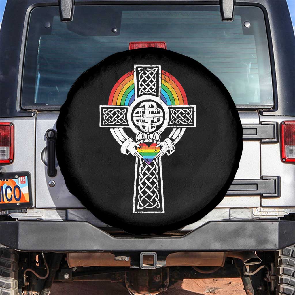 Rainbow Celtic Claddagh Cross Spare Tire Cover