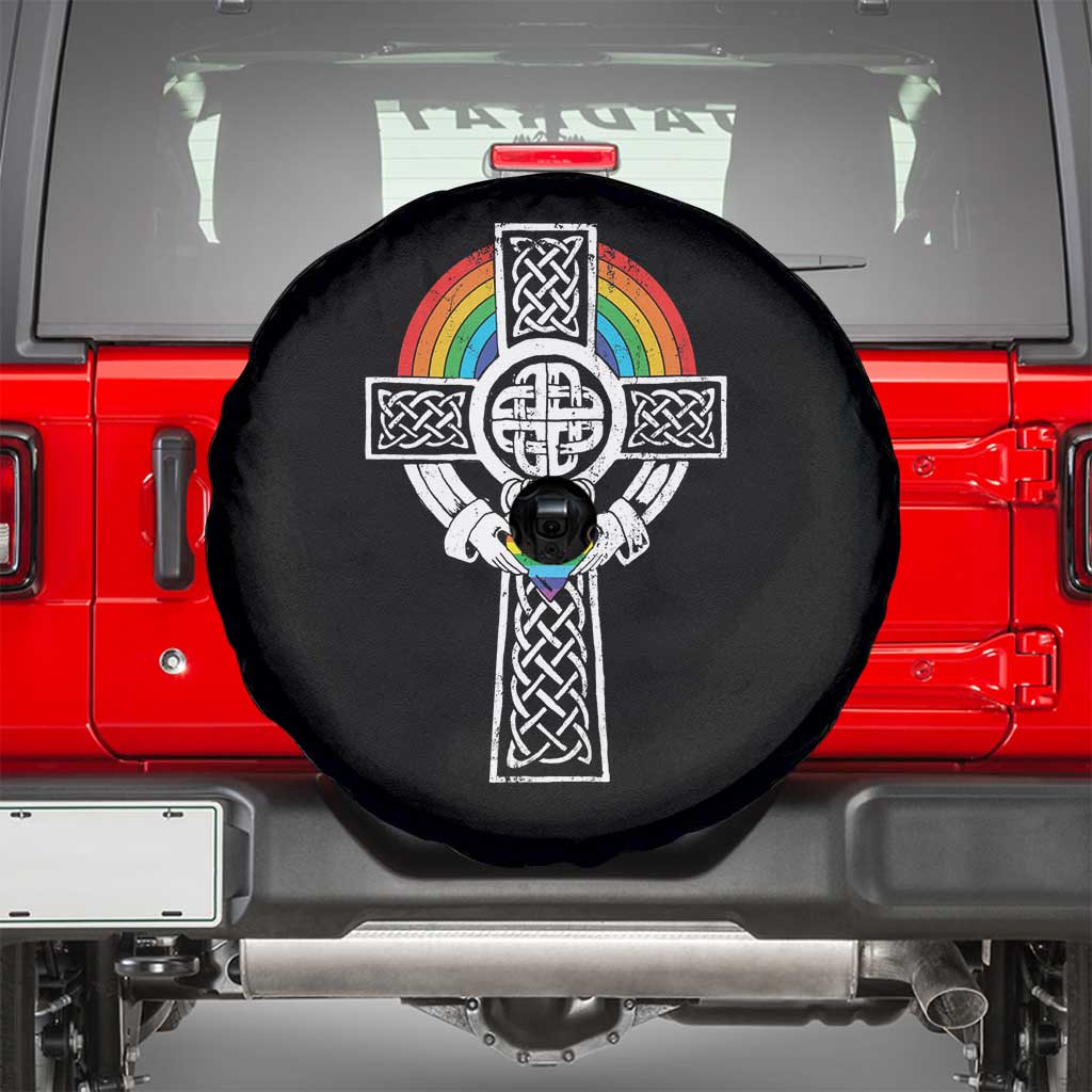 Rainbow Celtic Claddagh Cross Spare Tire Cover