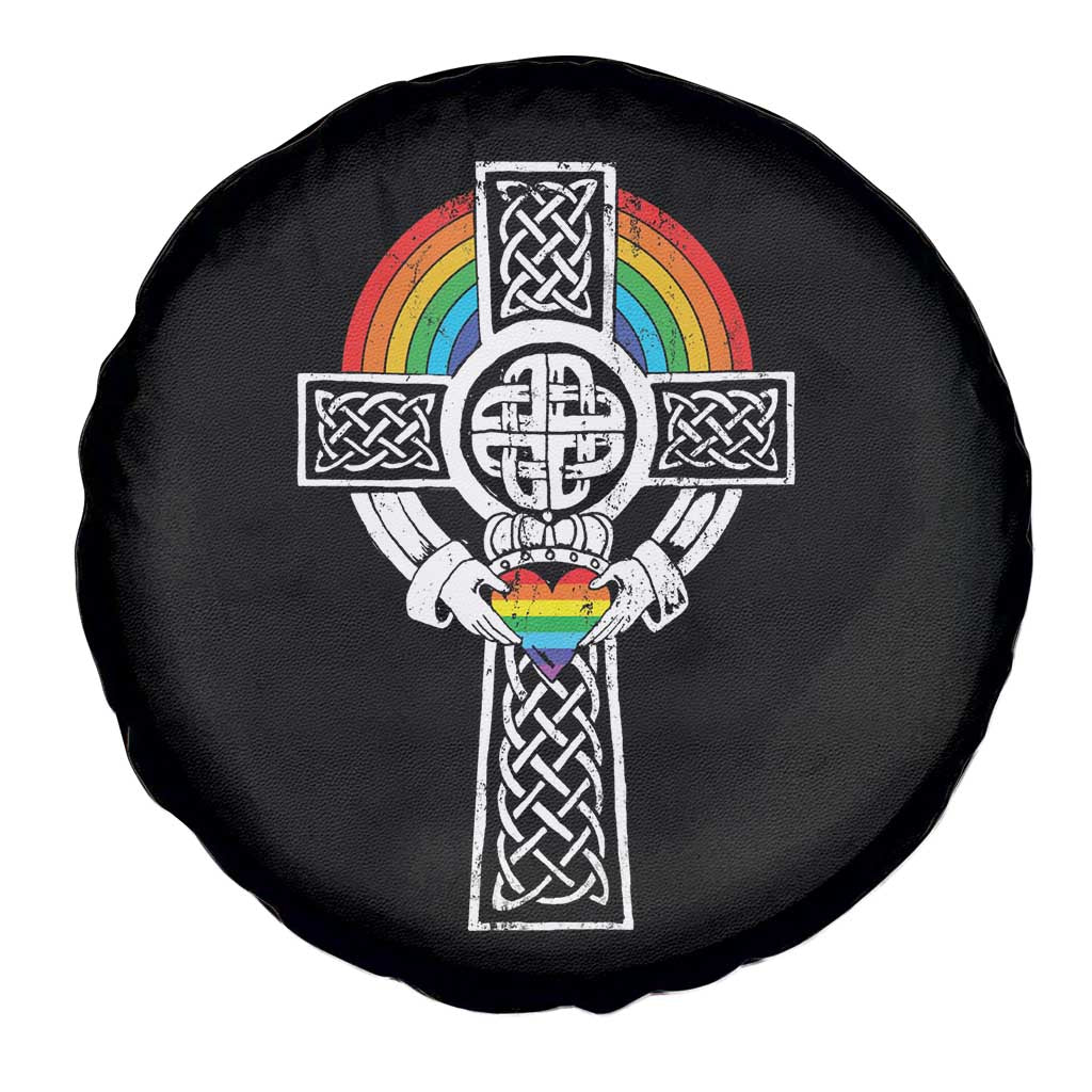 Rainbow Celtic Claddagh Cross Spare Tire Cover