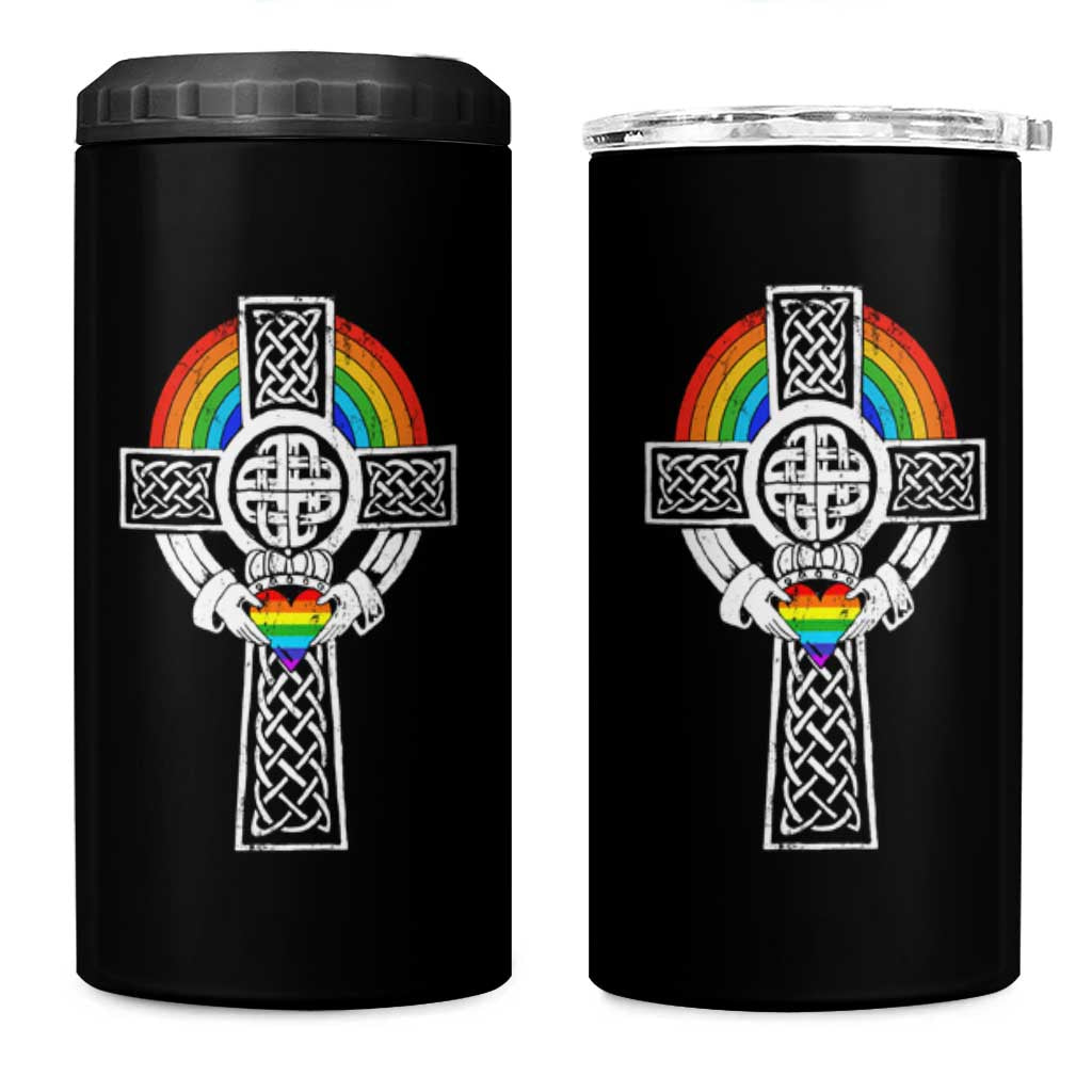 Rainbow Celtic Claddagh Cross 4 in 1 Can Cooler Tumbler