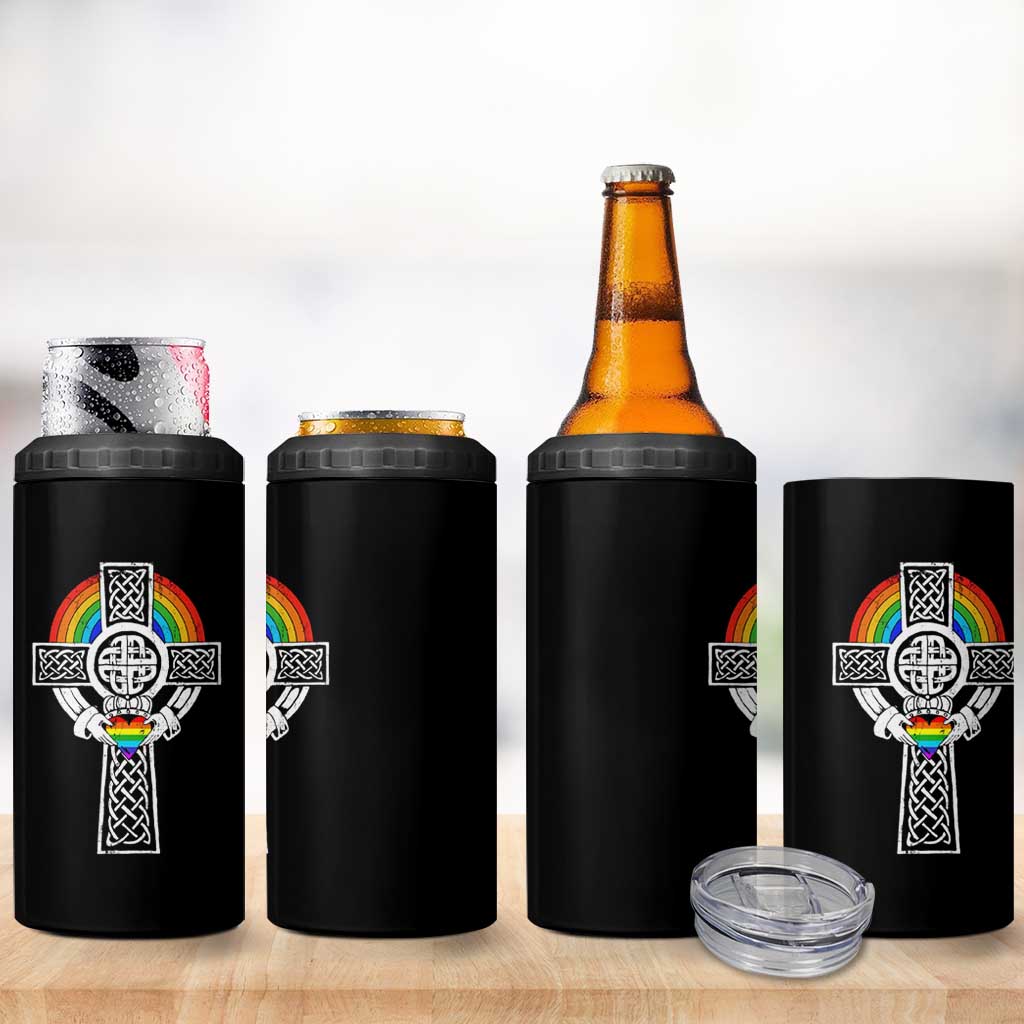 Rainbow Celtic Claddagh Cross 4 in 1 Can Cooler Tumbler