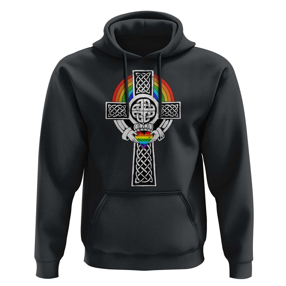 Rainbow Celtic Claddagh Cross Hoodie