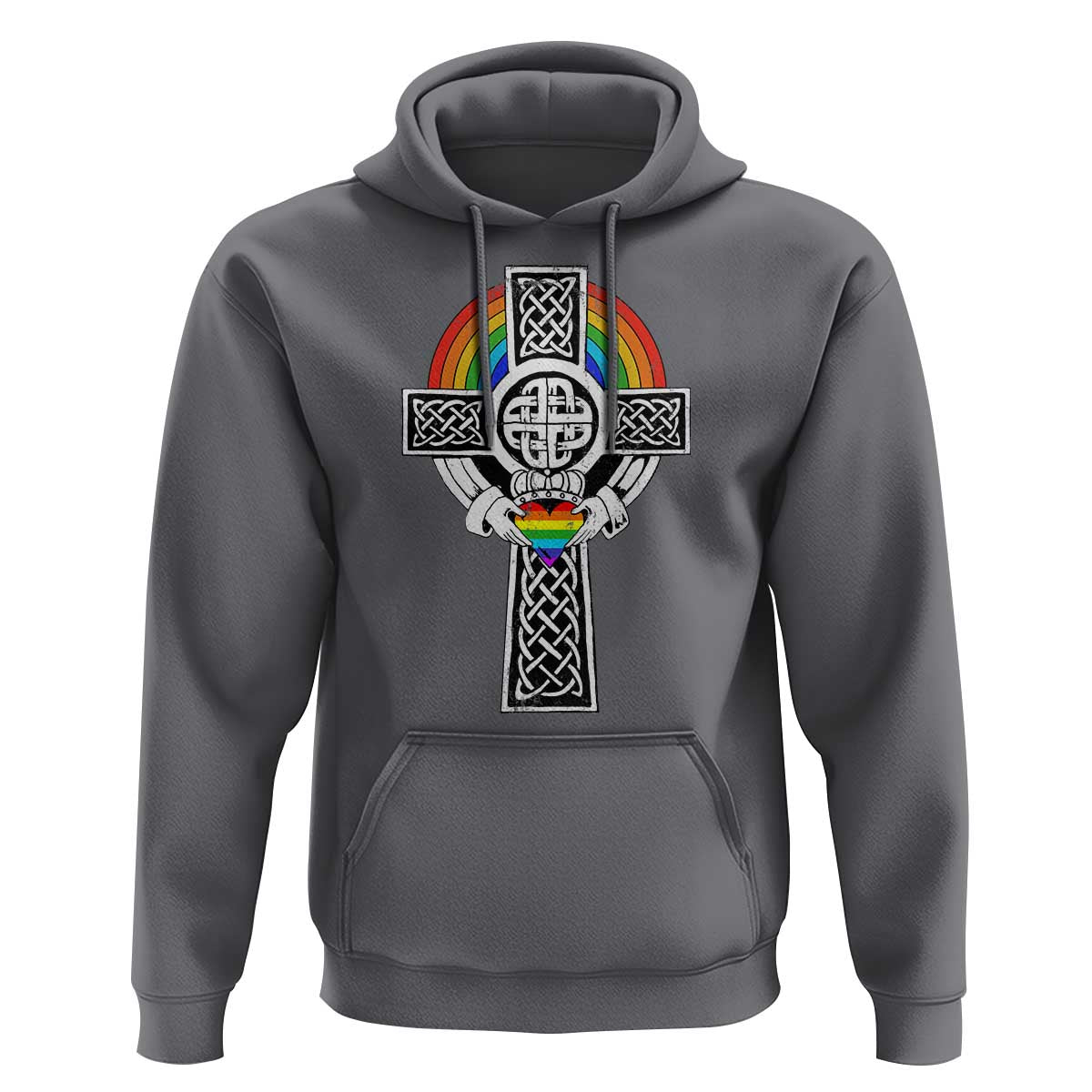 Rainbow Celtic Claddagh Cross Hoodie