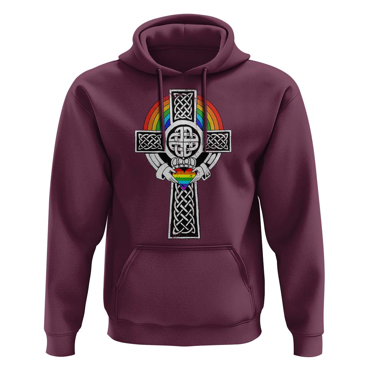 Rainbow Celtic Claddagh Cross Hoodie